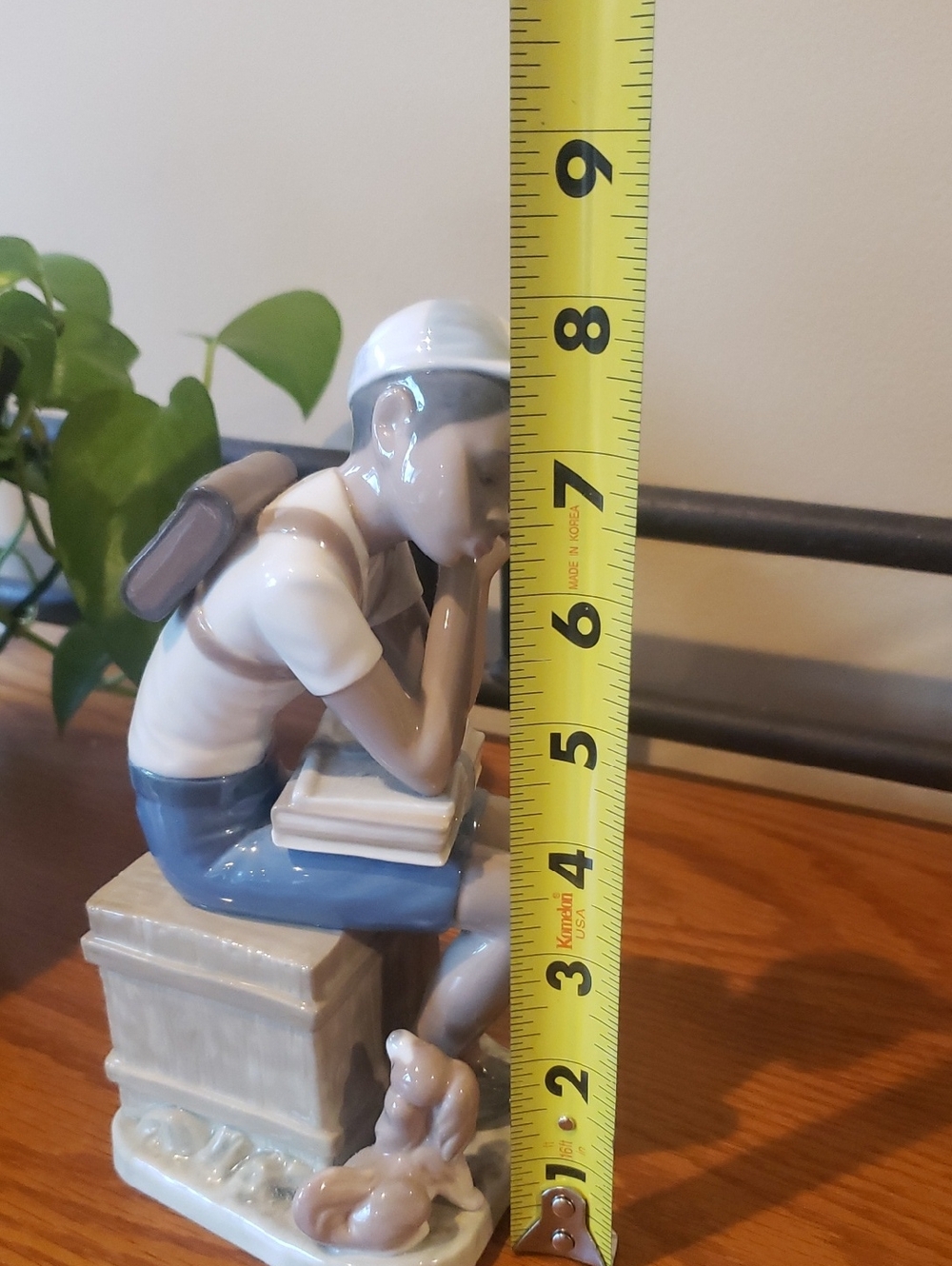 Lladro-Vtg/Retired-" Exam Day" #5250- Porcelain Boy with Books and Dog Sculpture - Picture 6 of 8